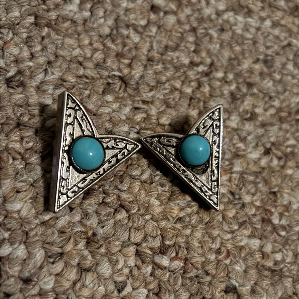 Silver and Turquoise Triangle Screw Back Collar Clips